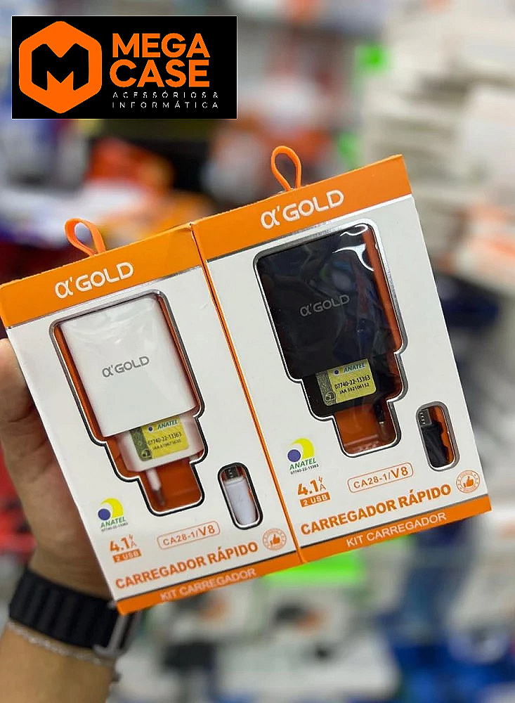 Carregador V8 α’GOLD Turbo 4.1A 2USB - CA28-1