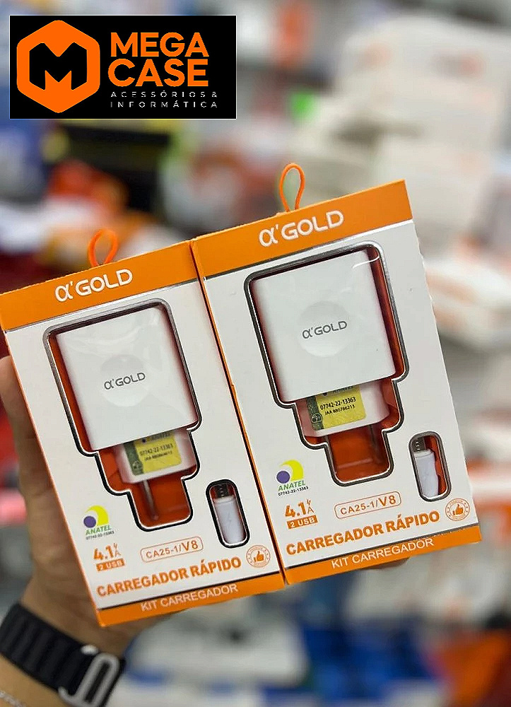 Carregador V8 α’GOLD Turbo 4.1A 2USB - CA25-1