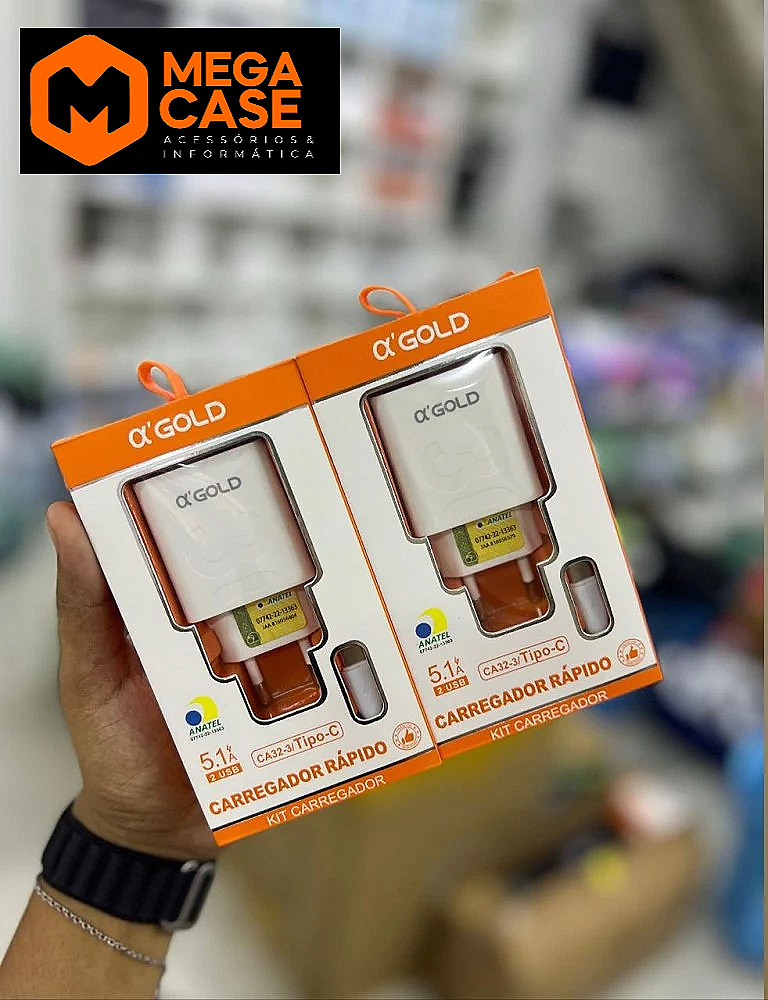 Carregador Tipo-C Rápido Agold 5.1A 2USB - CA32-3