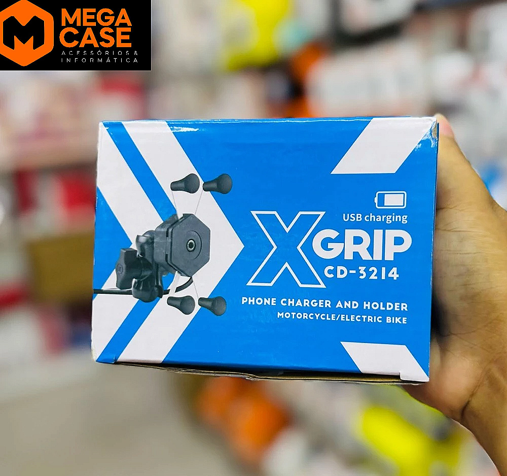 Suporte XGRIP CD-3214 com carregador USB para moto