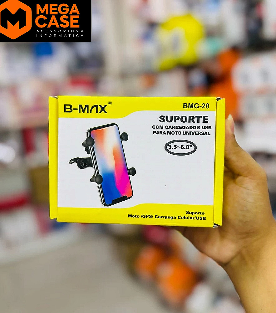 Suporte B-MAX BMG-20 com carregador USB para moto
