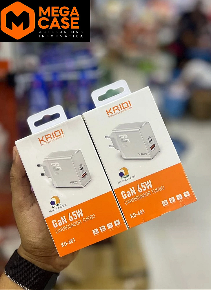 Fonte de Carregador Tipo c Kaidi GaN 65W Turbo KD-681