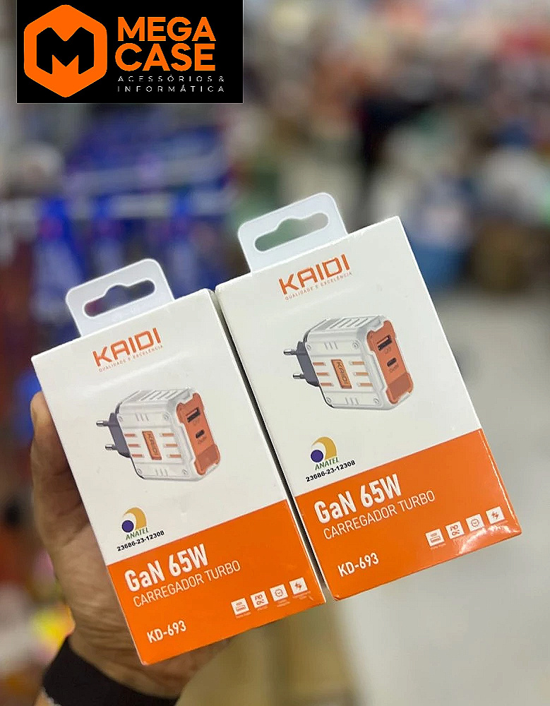 Fonte de Carregador Tipo c Kaidi GaN 65W Turbo KD-693