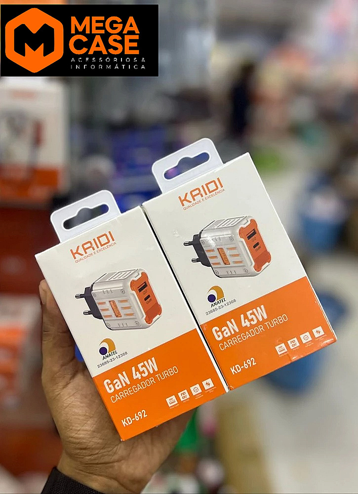 Fonte de Carregador Tipo c Kaidi GaN 45W Turbo KD-692