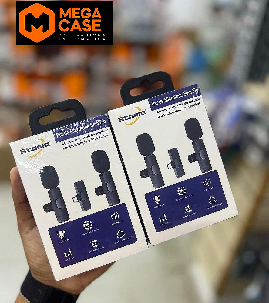 Microfone lapela Lightning Átomo - Par sem fio com 20m de alcance