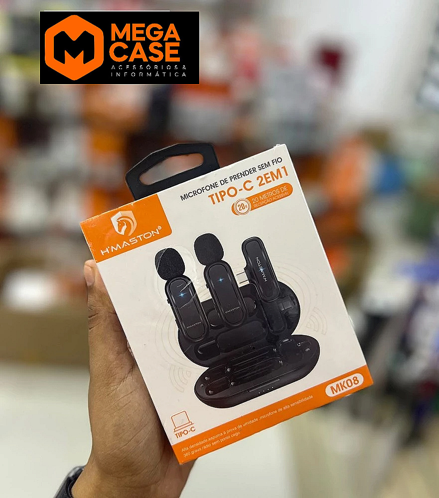 Microfone lapela Tipo-C H'maston MK08 - 20m de alcance sem fio