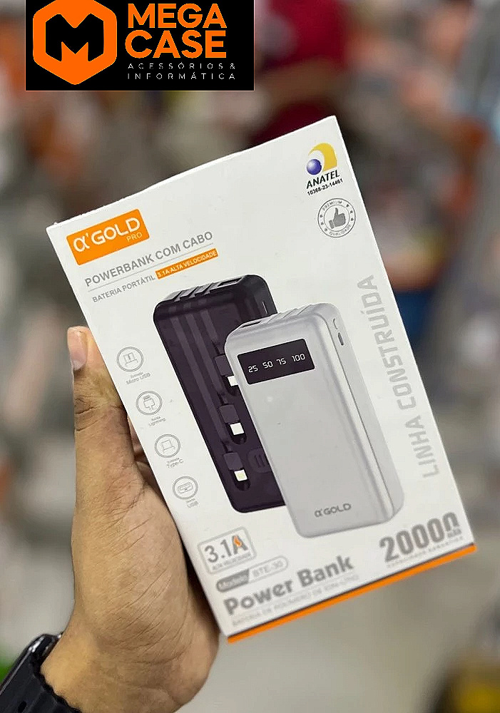 Carregador portátil Power Bank α'GOLD Pro BTE-30 20000mAh com cabo