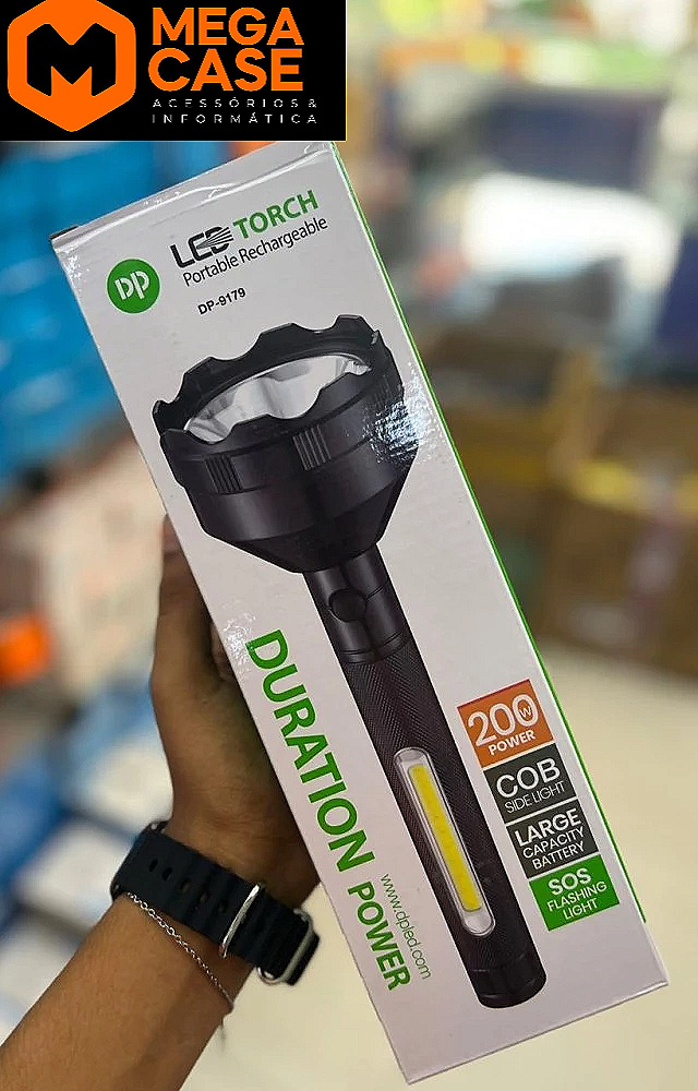 Lanterna DP-9179 20W LED Torch com luz lateral COB e SOS