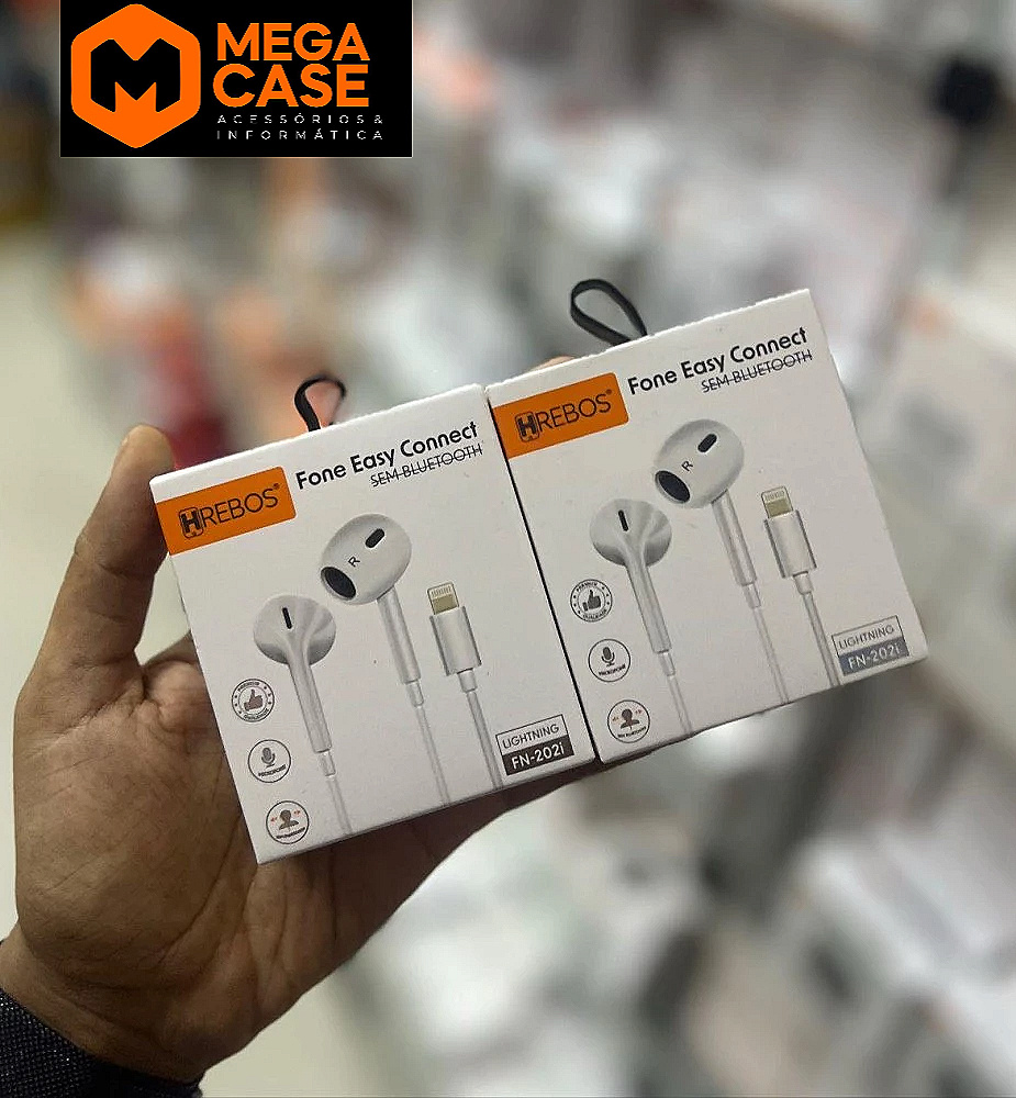 Fone Lightning H'Rebos FN-202i Easy Connect sem Bluetooth