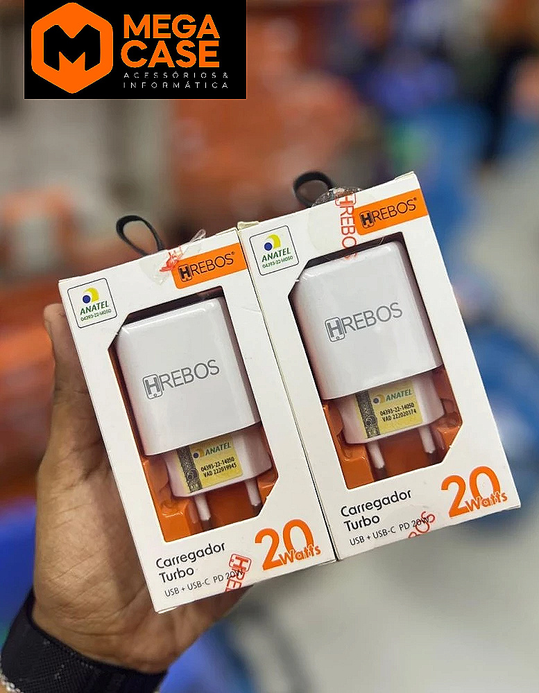 Fonte de Carregador HS-373 HREBOS Turbo 20W USB + USB-C PD