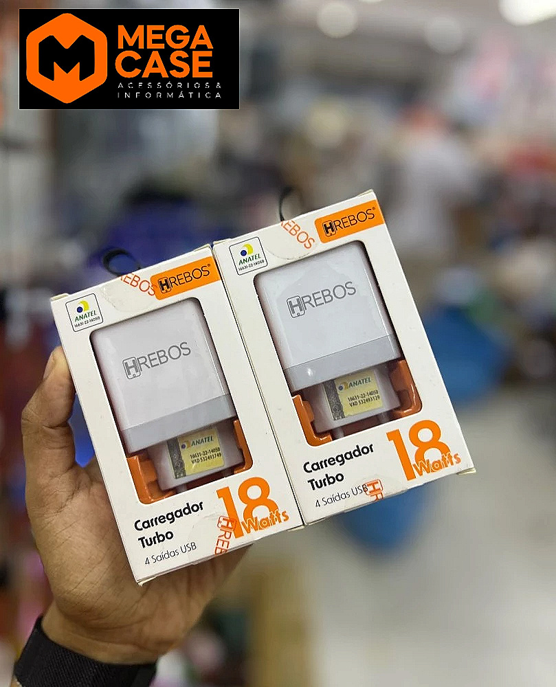 Fonte de Carregador Turbo HREBOS 18Watts com 4 USB