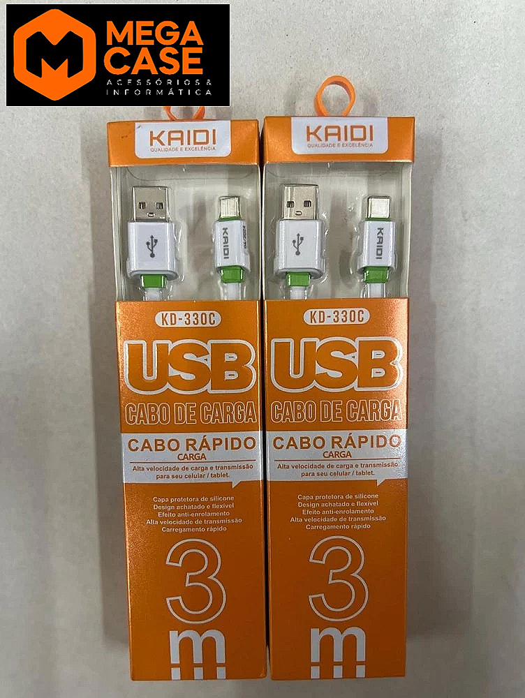 Cabo Tipo-C 3M Kaidi Rápido Silicone - KD-330C