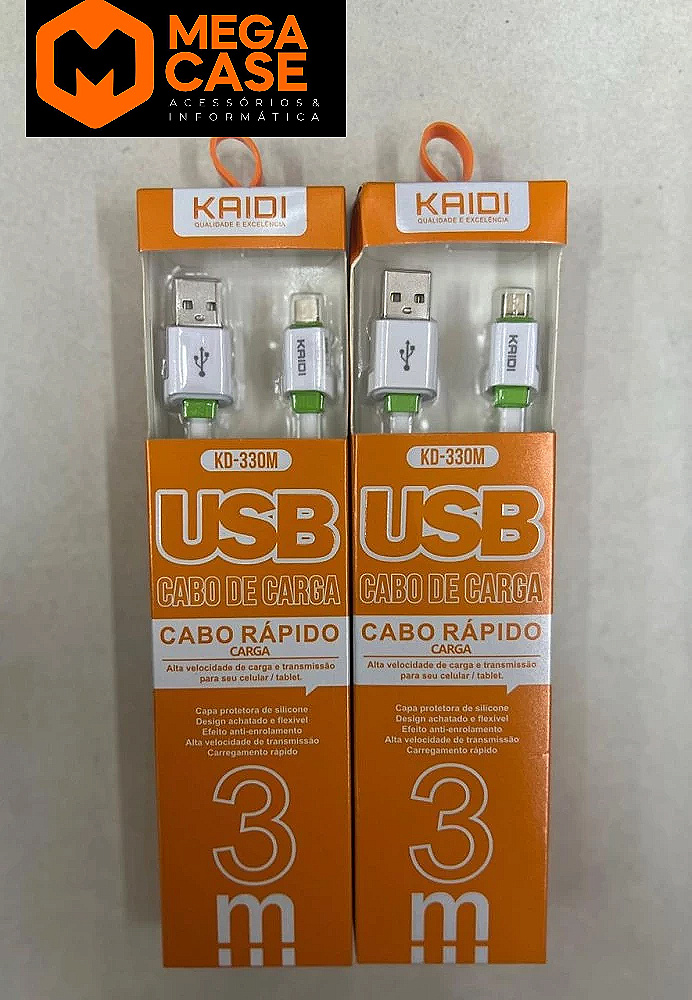 Cabo V8 3M Kaidi Rápido Silicone - KD-330M