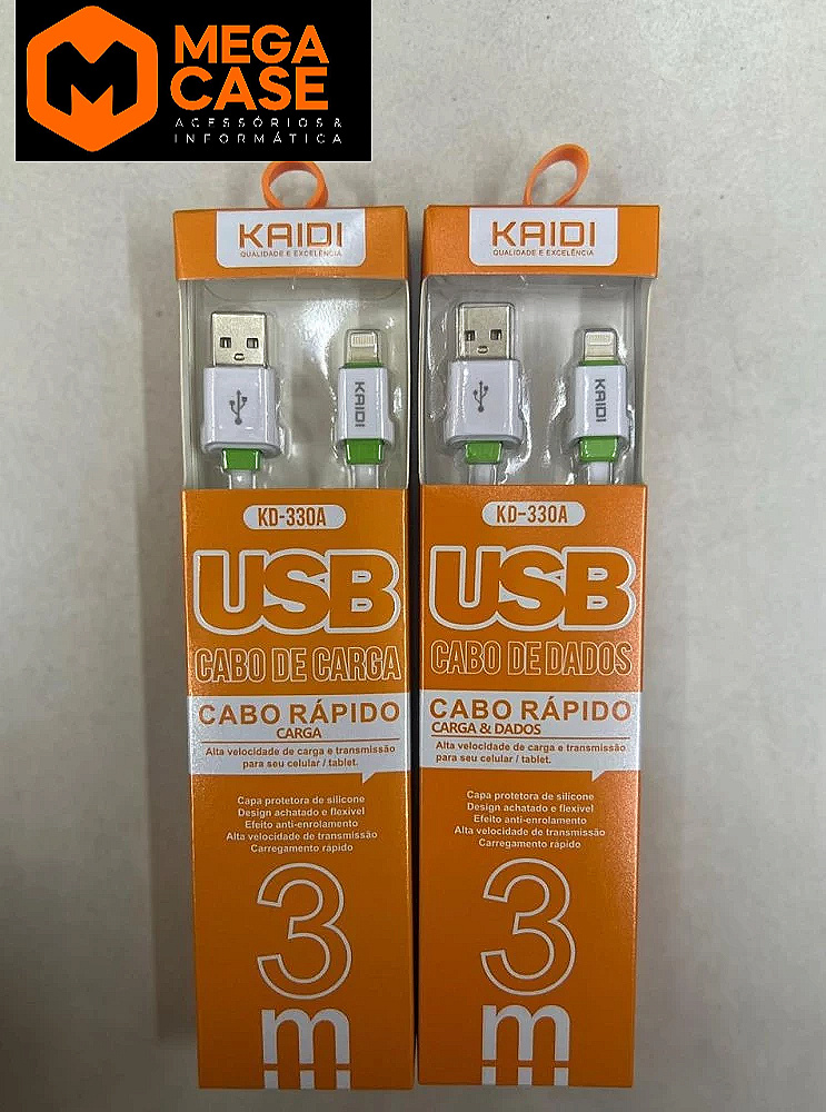 Cabo iPhone 3M Kaidi Rápido Silicone - KD-330A