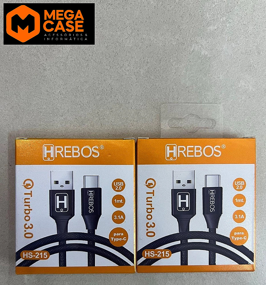 Cabo Tipo-C HS-215 - Turbo 3.0 HREBOS 3.1A 1 Metro - USB 2.0
