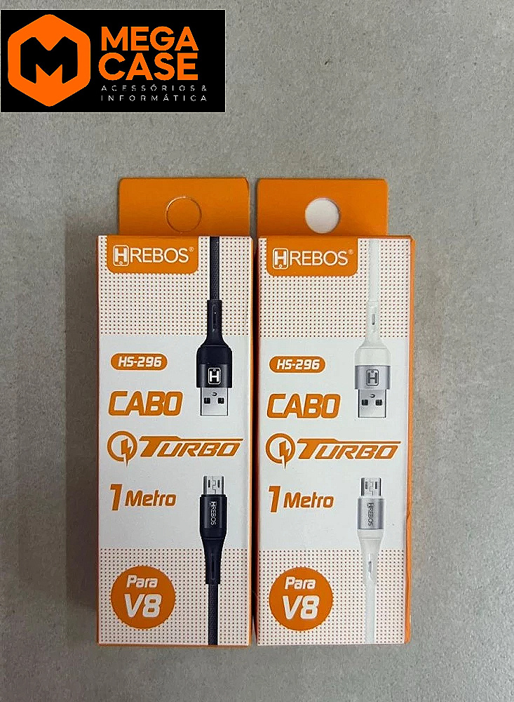 Cabo V8 HS-296 - Turbo HREBOS 1 Metro - Micro USB Carregamento Rápido