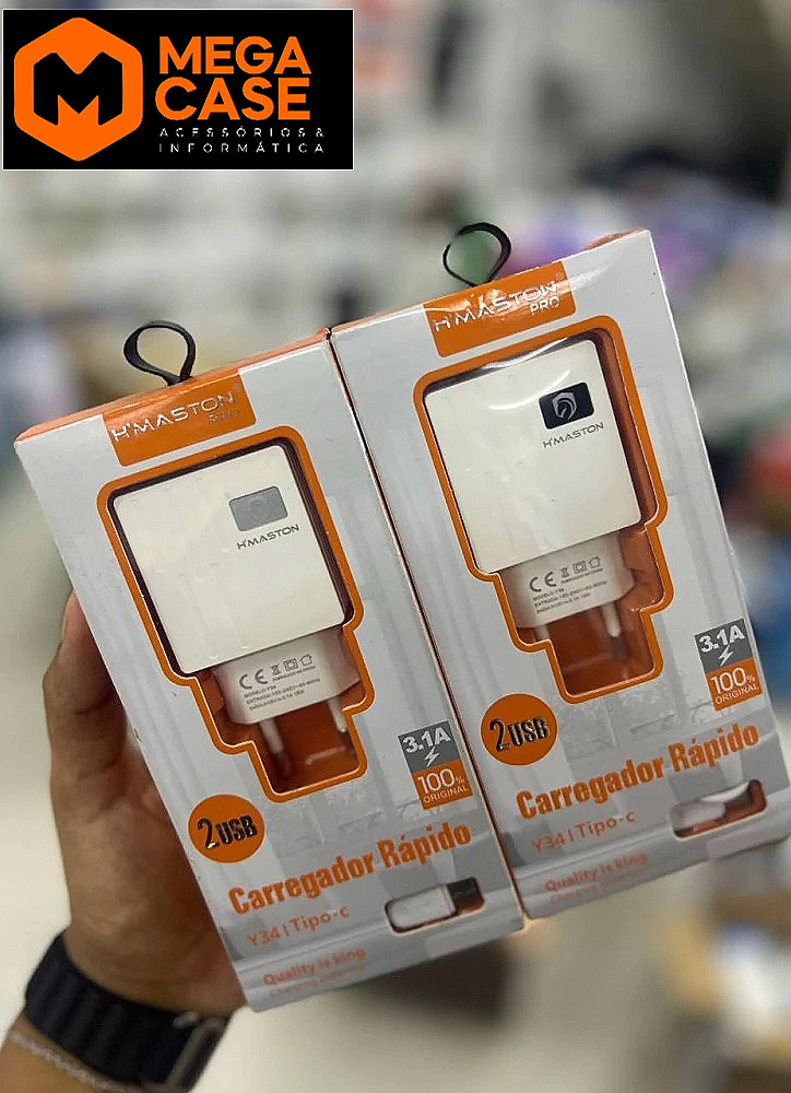 Carregador Tipo-C H’maston Pro 3.1A com 2 USB - Y34/Tipo-C
