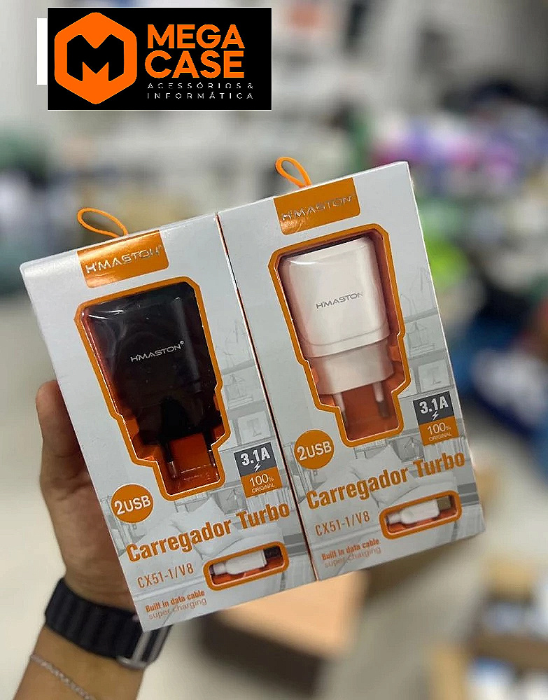 Carregador V8 Turbo H’maston CX51 3.1A com 2 USB - CX51-1/V8