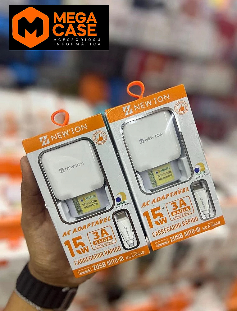 Carregador Iphone Rápido New’ion 15W 3A 2USB Auto-ID - NCA-003S