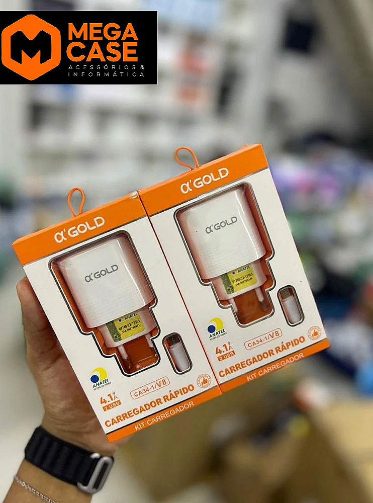 Carregador V8 Rápido Agold 4.1A 2USB - CA34-1