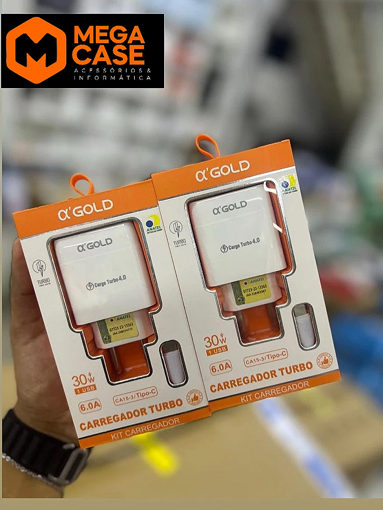 Carregador Tipo-C Turbo Agold 6.0A 30W - CA15-3/Tipo-C