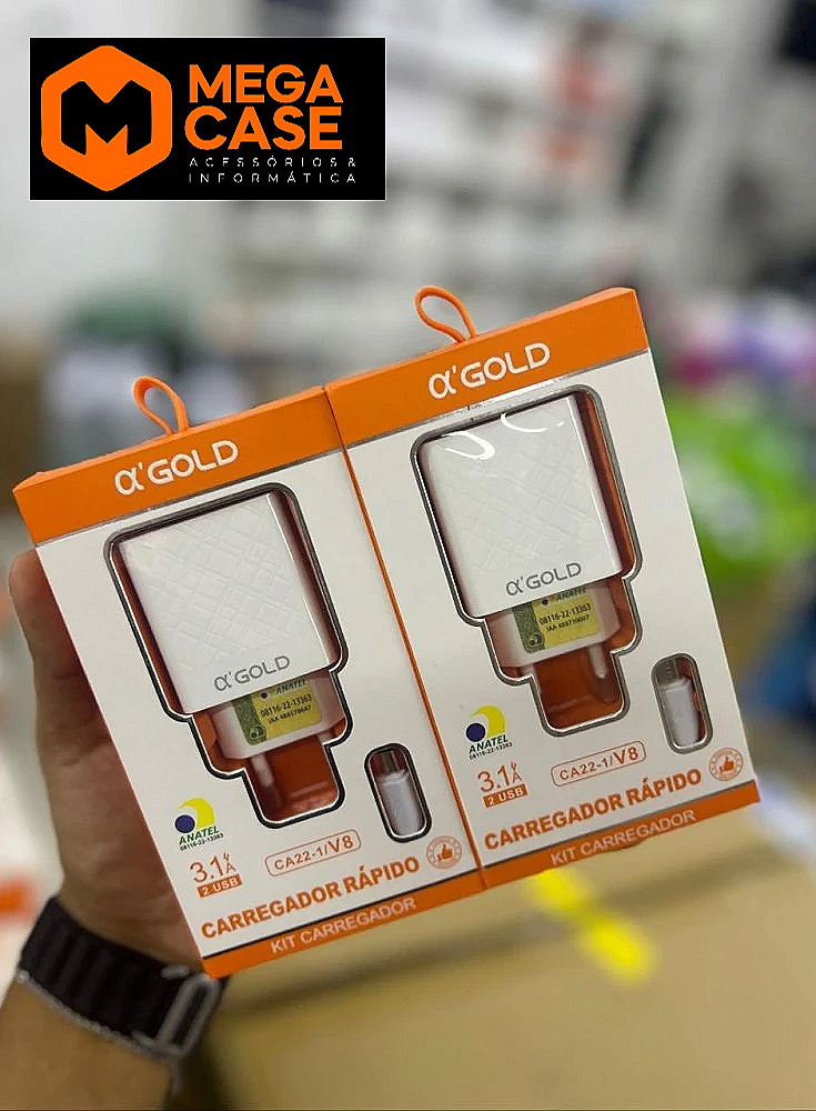 Carregador V8 Rápido Agold 3.1A 2 USB - CA22-1/V8