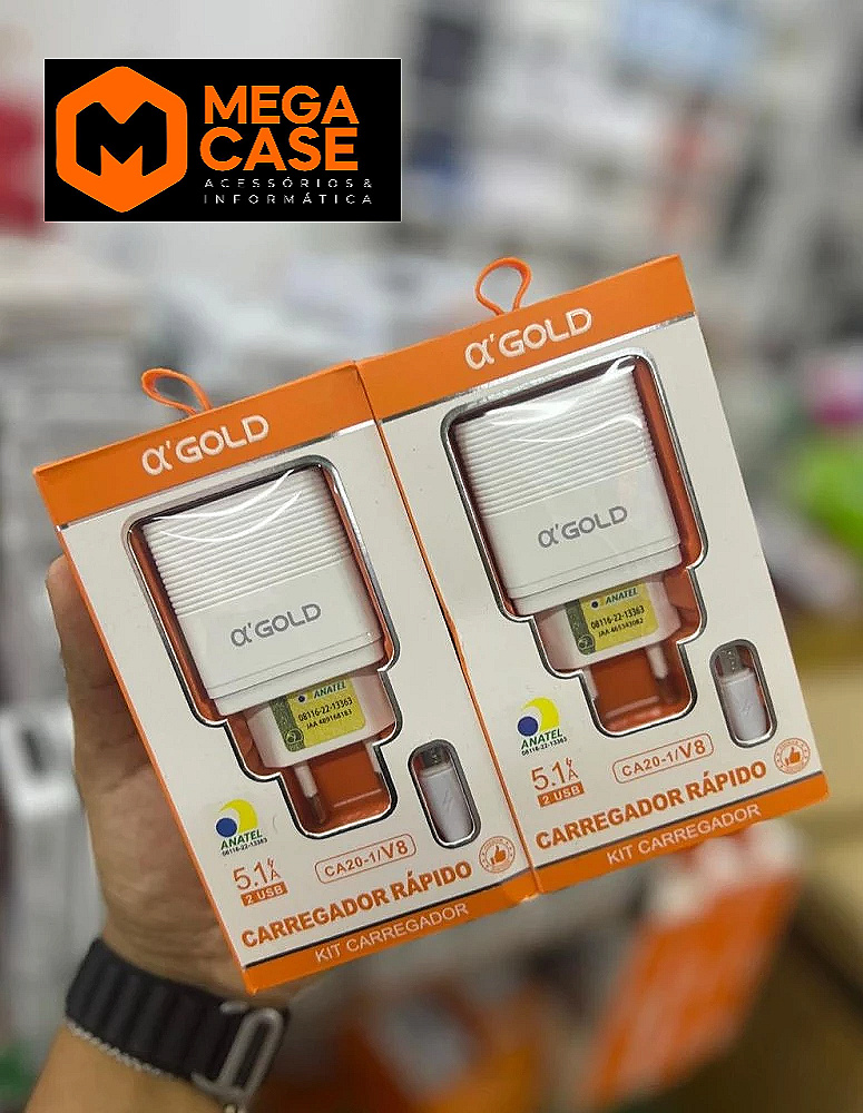 Carregador V8 Rápido Agold 5.1A 2 USB - CA20-1/V8