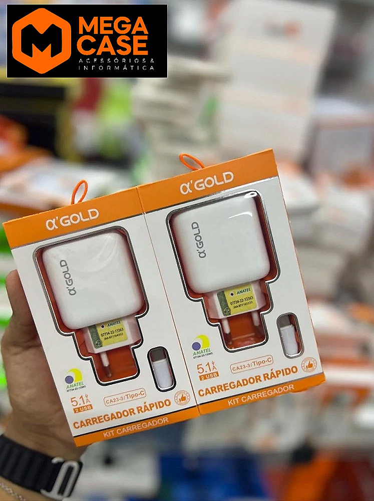 Carregador Tipo-C Rápido Agold 5.1A 2 USB - CA23-3/Tipo-C