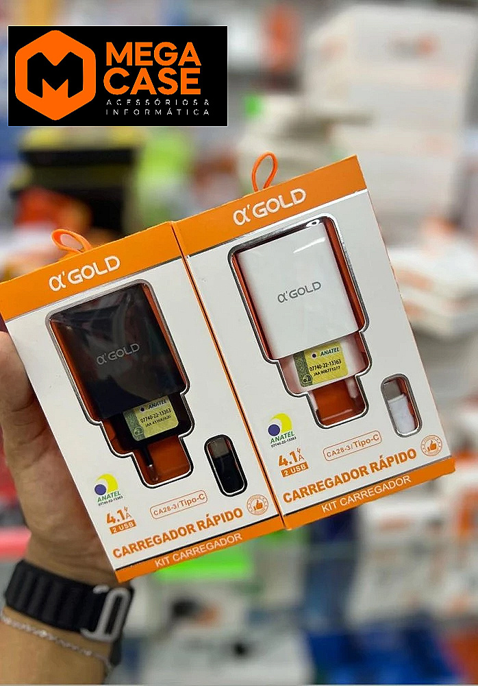 Carregador Tipo-C Rápido Agold 4.1A 2 USB - CA28-3/Tipo-C