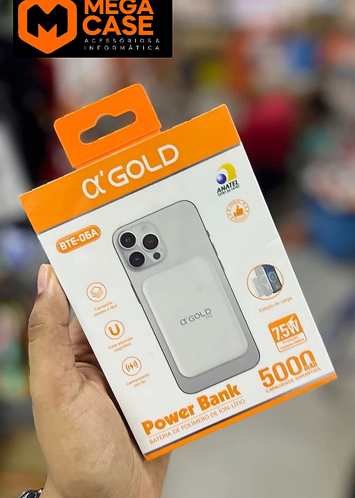 Carregador portátil Power Bank Magnético α’GOLD 5000mAh BTE-06A
