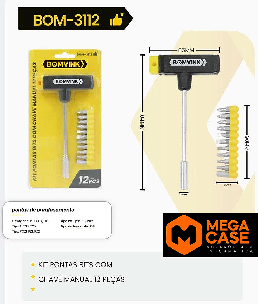 Kit de Pontas Bits BOM-3112