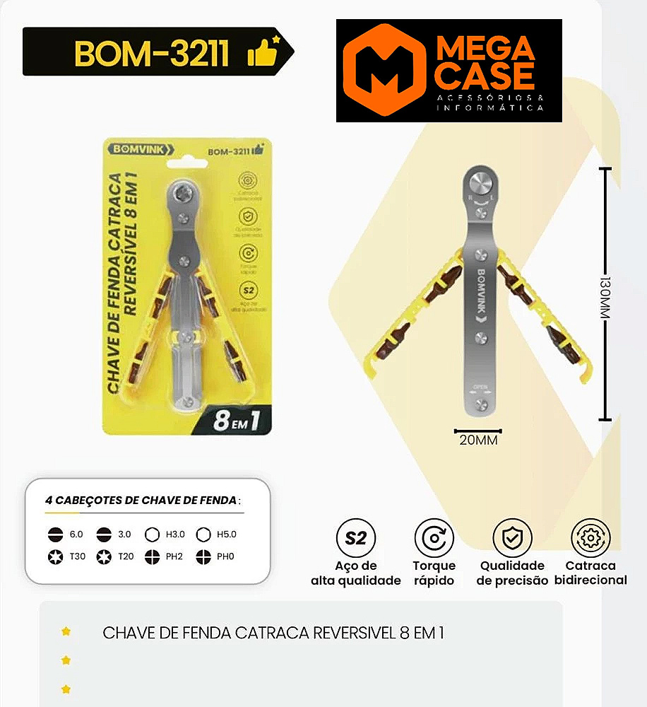 Chave de Fenda Catraca Reversível BOM-3211