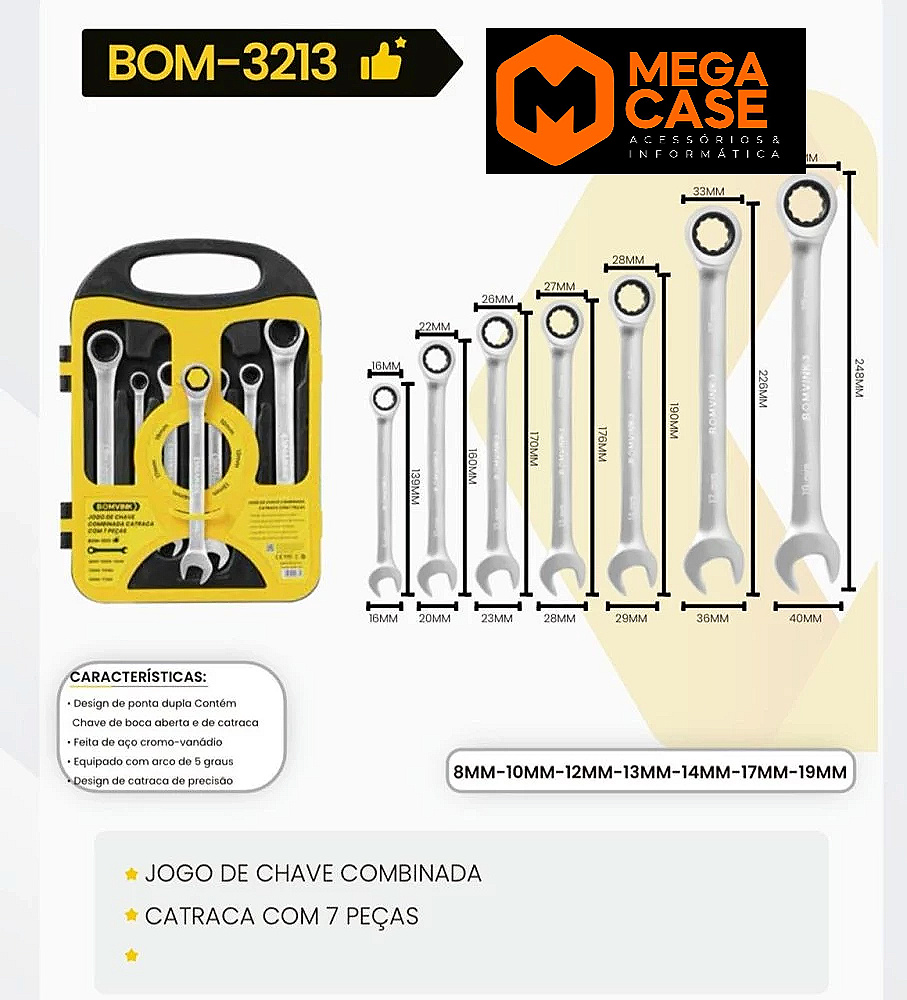 Jogo de Chave Combinada Catraca Bommax BOM-3213