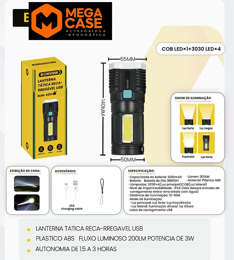 Lanterna Tática Recarregável BOM-4310