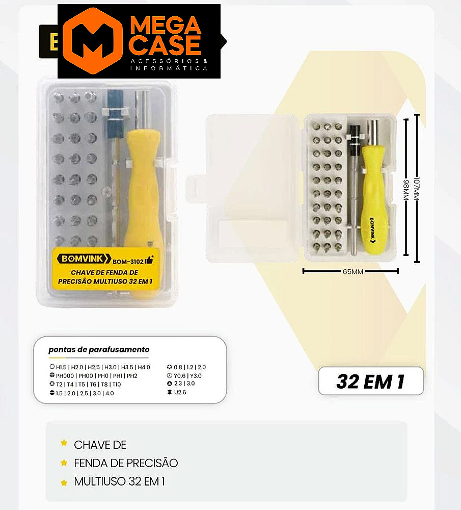 Chave de Fenda de Precisão Multiuso 32 em 1 - BOM-3102