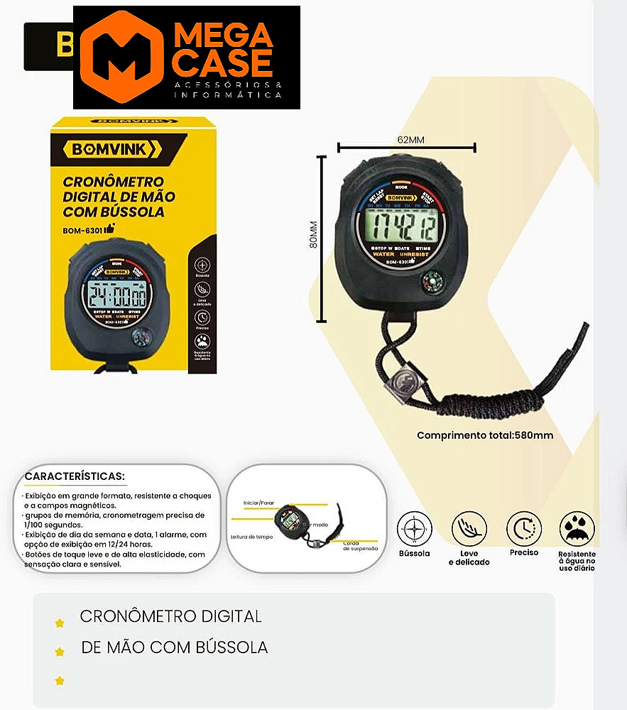 Cronômetro Digital BOM-6301 com Bússola