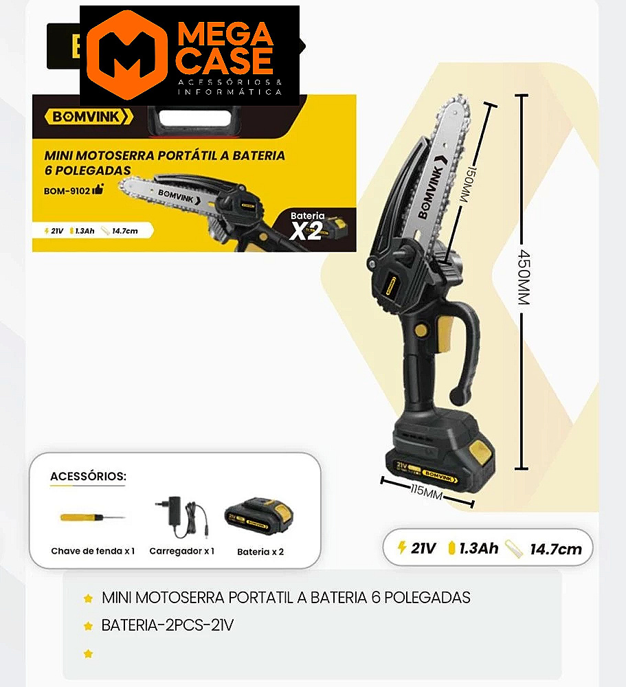 Mini Motosserra Portátil BOM-9102 – 6 Polegadas