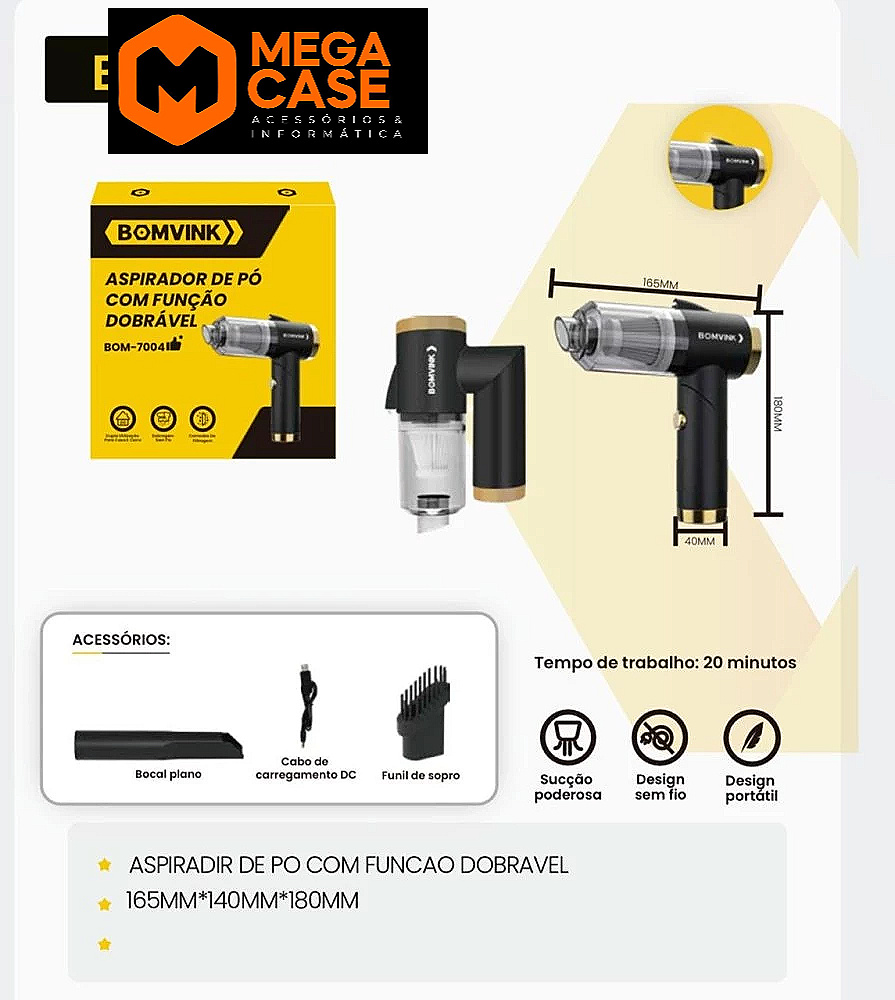Aspirador de Pó Portátil BOM-7004 – Função Dobr