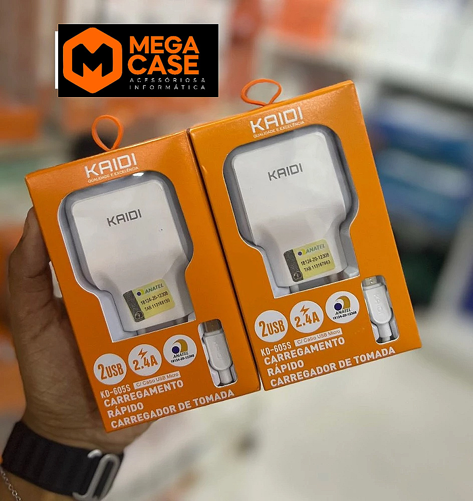 Carregador V8 Kaidi KD-605S (2USB - 2.4A Rápido)