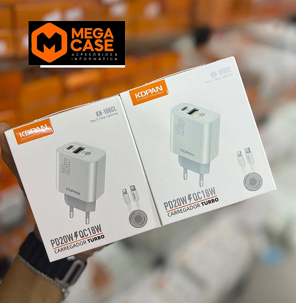 Carregador Tipo-C/Lightning KDPAN Turbo PD20W + QC18W KN-106CL
