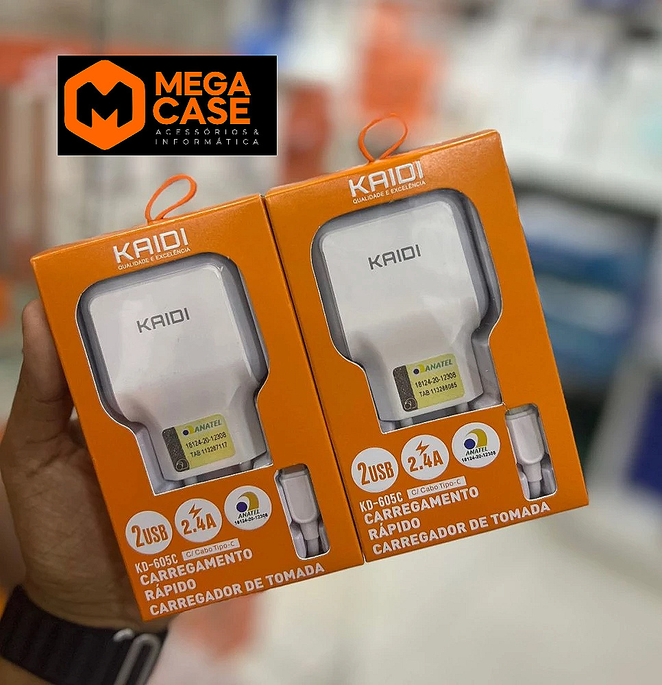 Carregador Tipo-C Kaidi 2USB Rápido 2.4A KD-605C