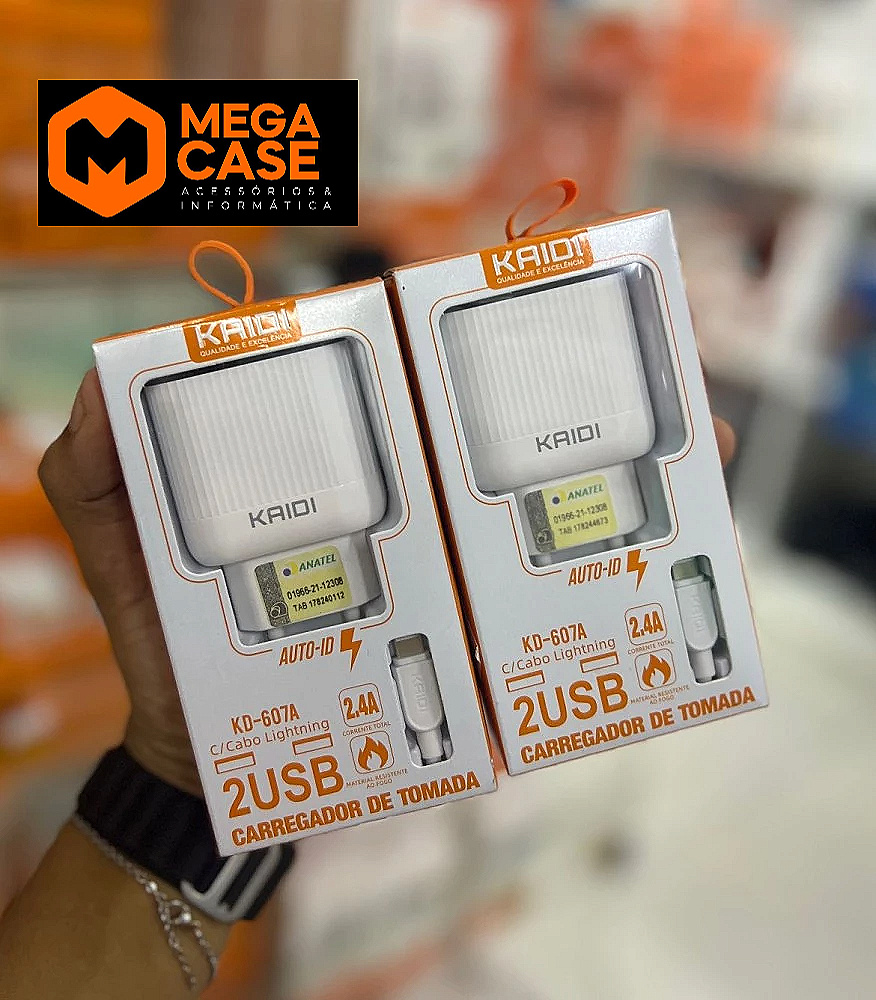Carregador iPhone Kaidi 2USB Auto-ID 2.4A KD-607A