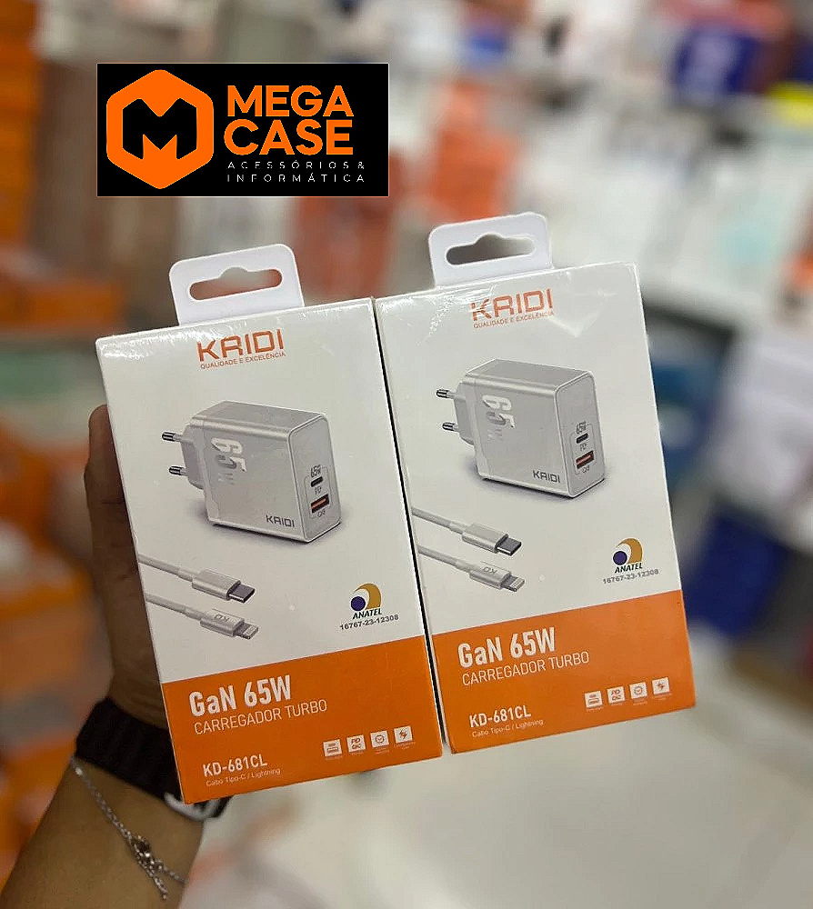 Carregador Tipo-C/Lightning Kaidi GaN 65W KD-681CL