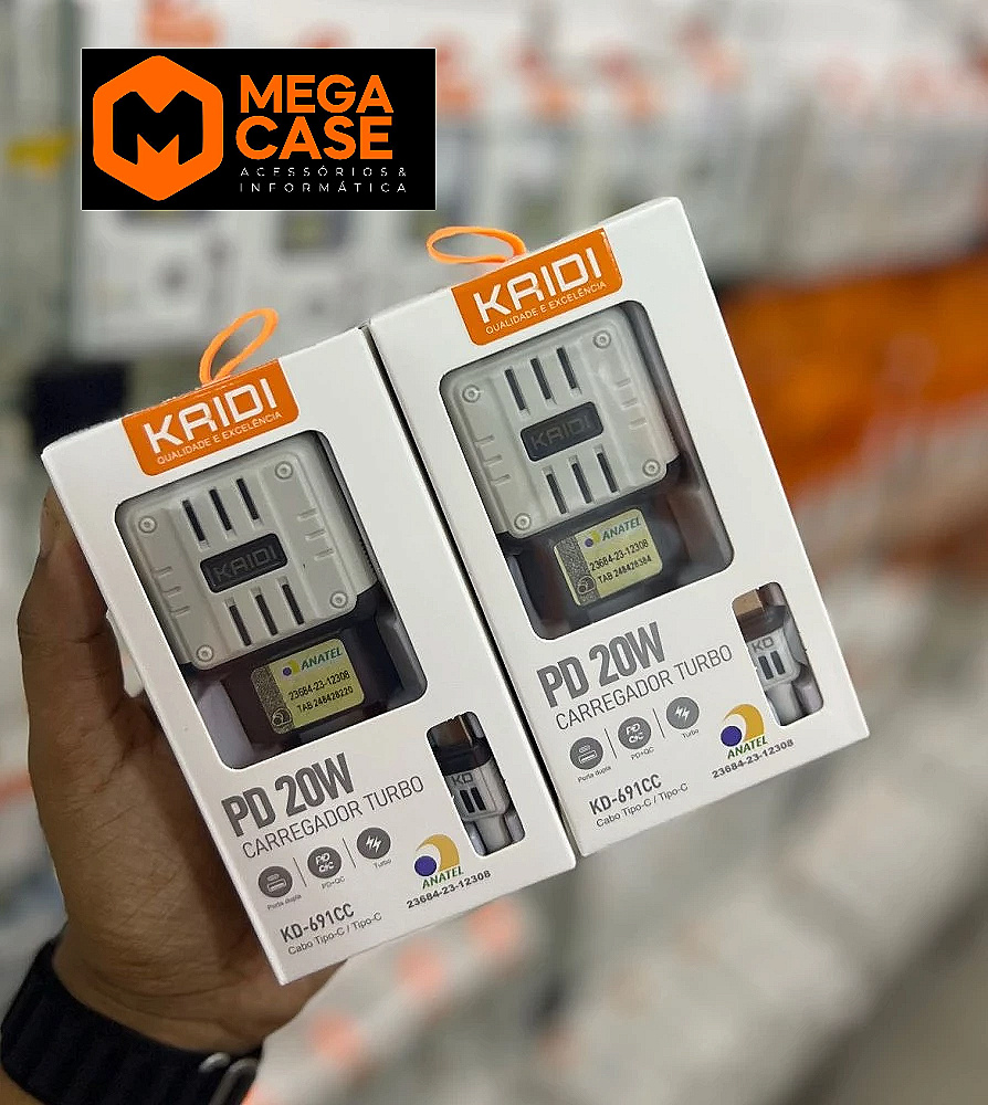Carregador Turbo Kaidi 20W Tipo-C/Tipo-C KD-691CC