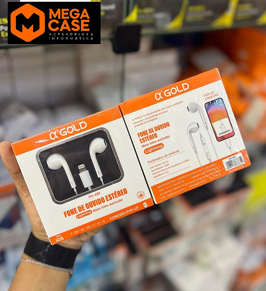 Fone de ouvido α’GOLD FN-A50 Lightning estéreo com pop-up