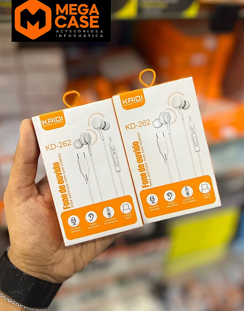 Fone de ouvido Kaidi KD-262 Tipo-C estéreo com microfone