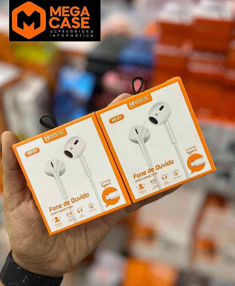 Fone Tipo-C H'Rebos HS-51 Sport Connection branco