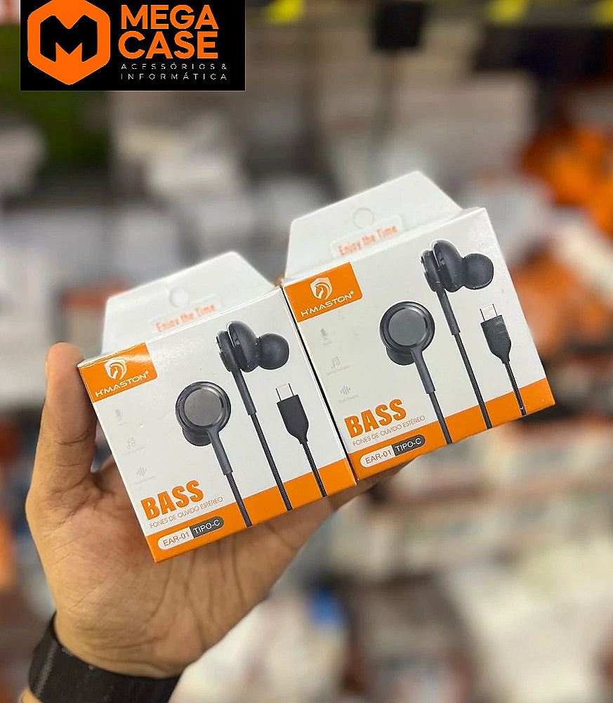Fone Tipo-C H'maston EAR-01 preto com graves