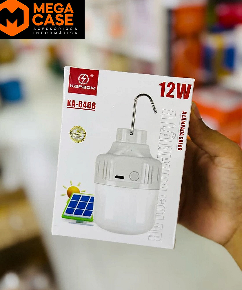 Lâmpada Solar Recarregável 12W Kapbom KA-6468 com Gancho